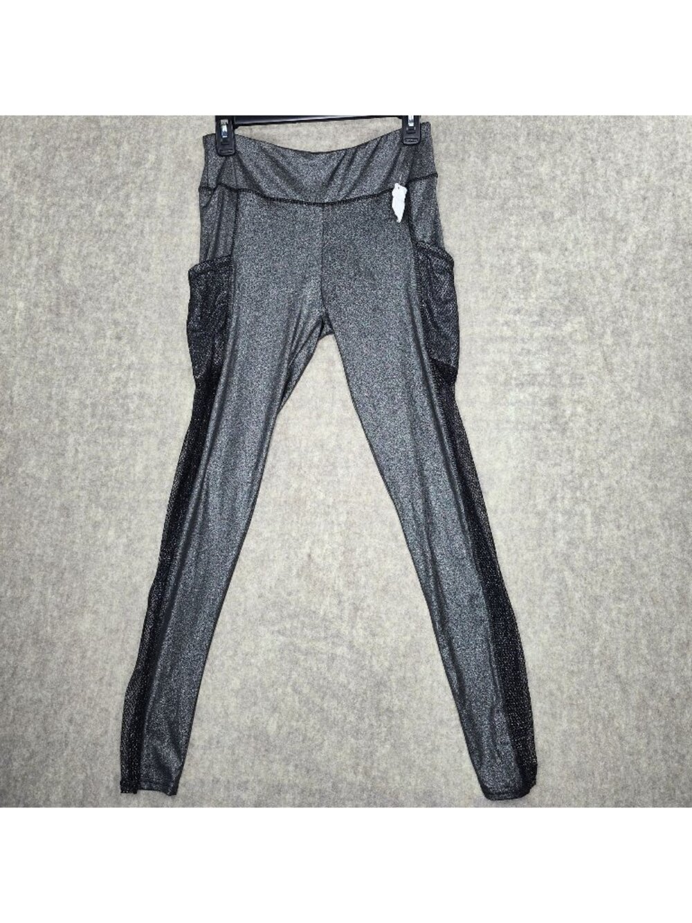 All Mesh Up Womens Shimmer Leggings With Pockets  L Polyester Spandex